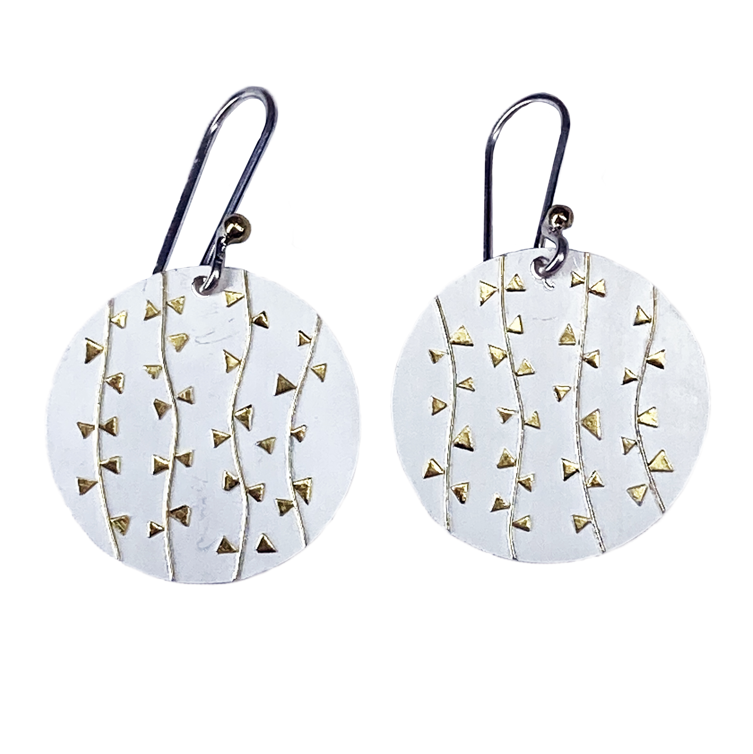 Round Silver abd gold Earrings on Hooks 