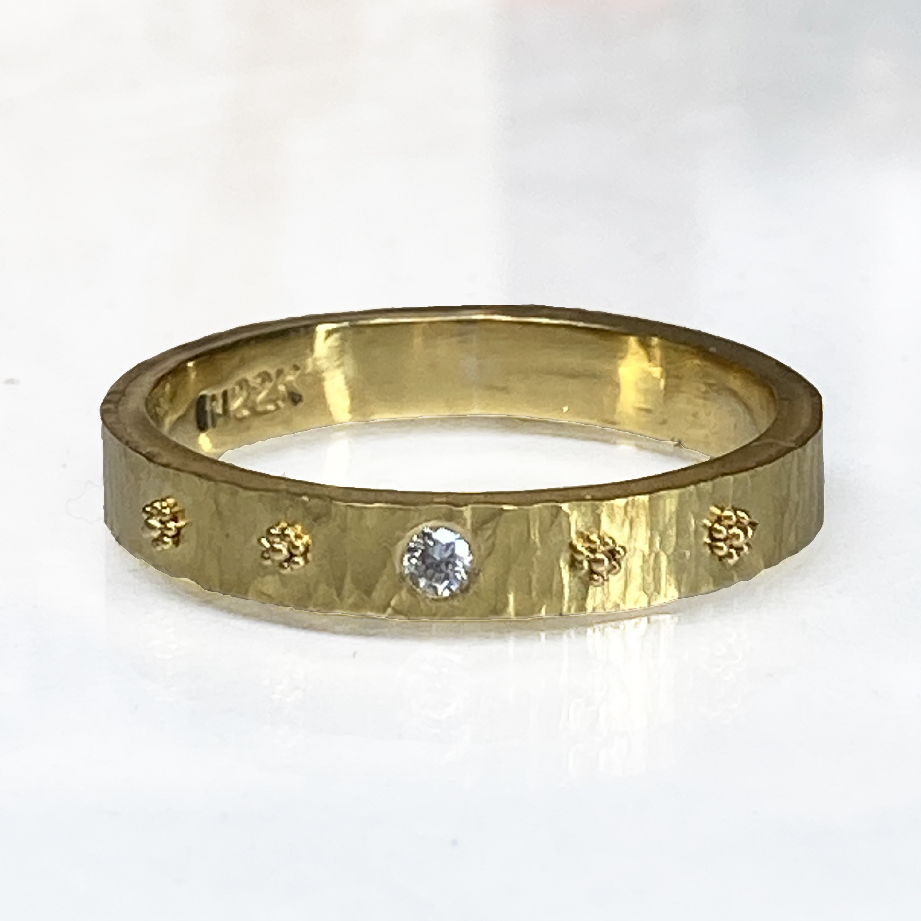 22k Granulated Diamond Stackable Ring